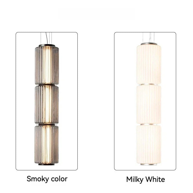 Restaurant Long Stripe Pendant Light Smoke Gray Glass Lampshade Nordic Led Hanging Light