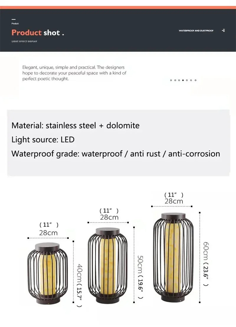 Outdoor courtyard waterproof floor lamp Wabi sabi Solar Balcony ambient birdcage Standing light