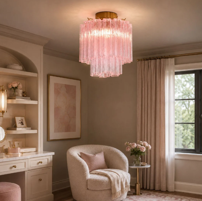 Fiora Pink Glass Ceiling Lamp - Colorful Ocean Glass Ceiling Lamp