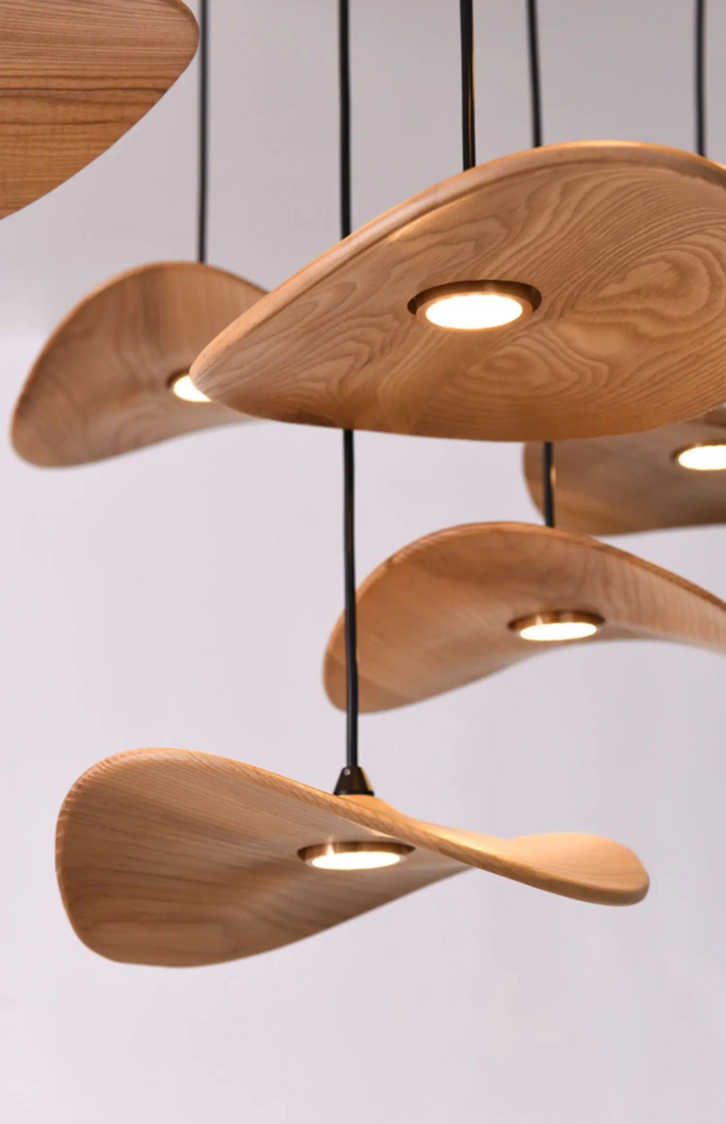 Japanese Lotus Leaf Chandelier Wabi Sabi Solid Wood Hanging Lamp