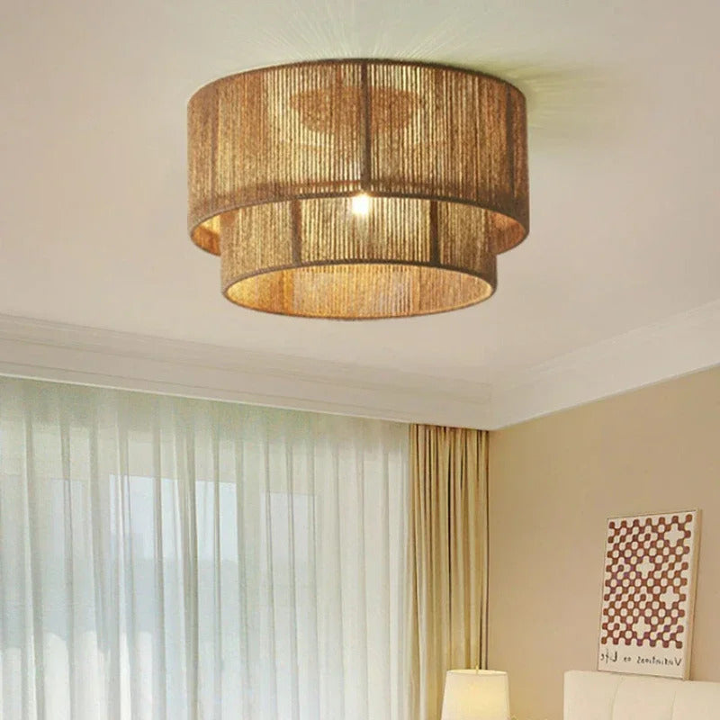 Retro Handmade Tiered Woven Ceiling Light with Rustic Design