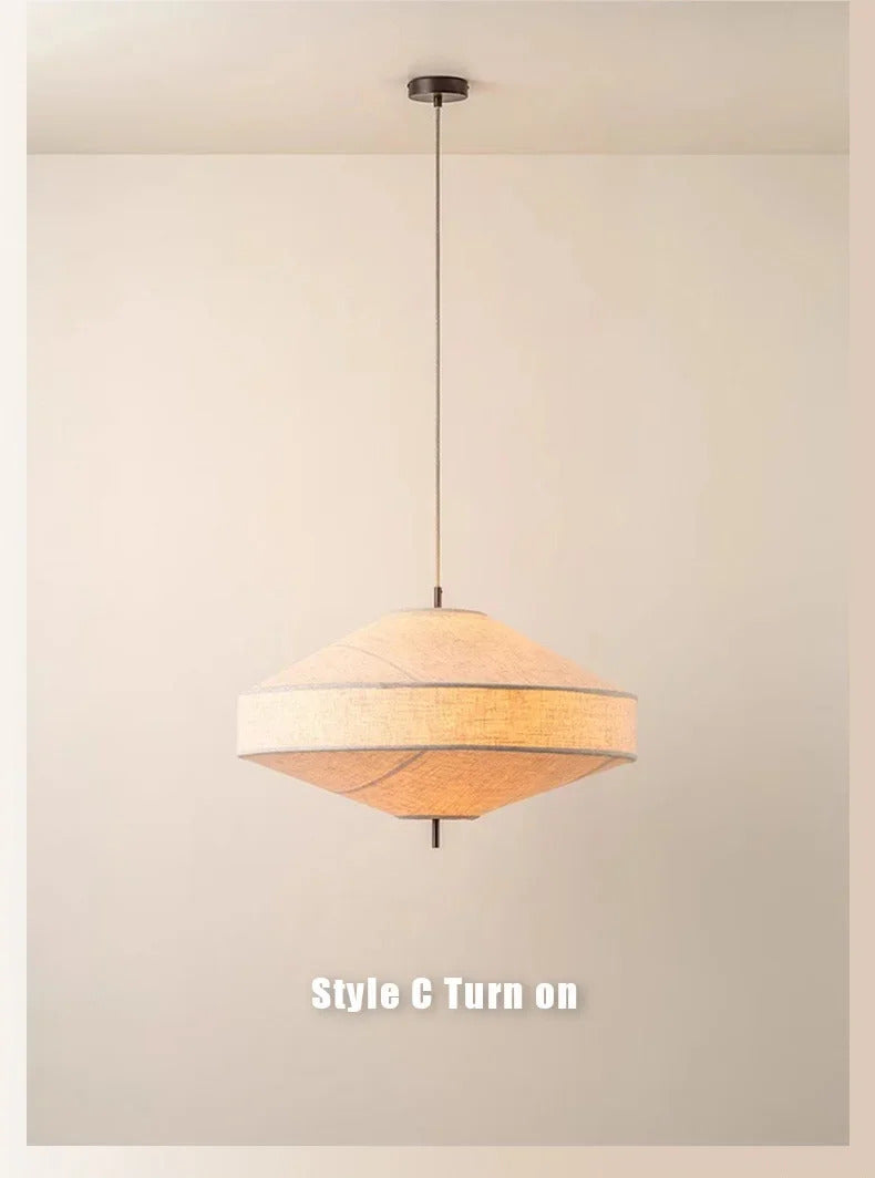 Wabi Sabi Fabric Pendant Light Japanese White Cloth Chandelier UFO Lantern Hanging Light
