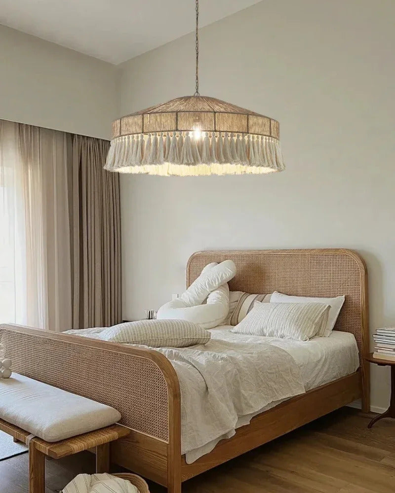 Wabi Sabi Style Retro Living Room Hemp Rope Pendant Light Bohemian Tassel Pendant Lamp