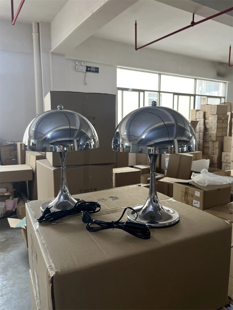 Mushroom Table Lamp Denmark Chrome Desk Light with E27 Bulb for Bedroom Living Room