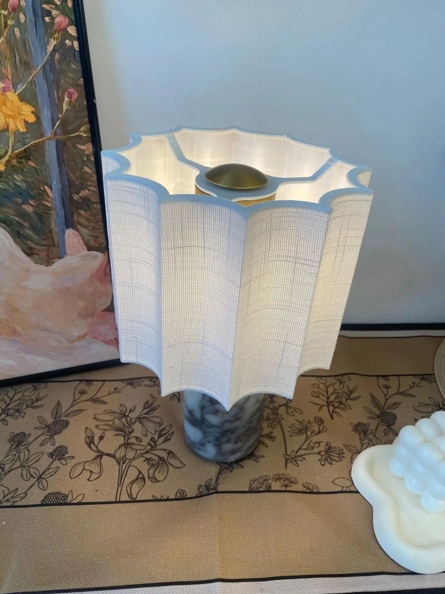 Moden Cylindrical Marble LED Table Lamps White Pleated Fabric Lampshade Living Room Bedroom Study Restaurant Reading Desk Lights