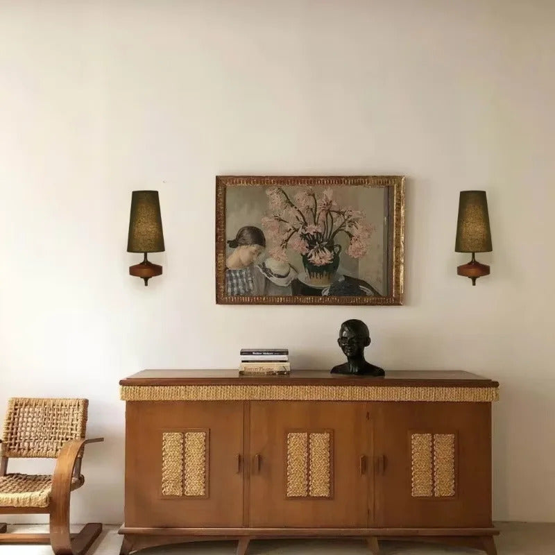 French Vintage Solid Wood Wall Lamp Luxury Retro Bedside sconce light