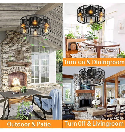 Cage Ceiling Fan with Light 20"Flush Mount Ceiling Fan Lights