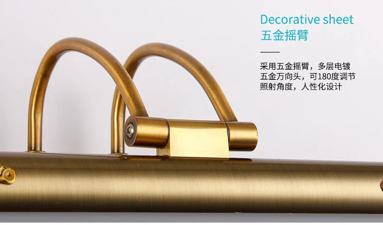 Europe Retro LED Mirror wall lamp Luxury gold bathroom cabinet mirror Headlight