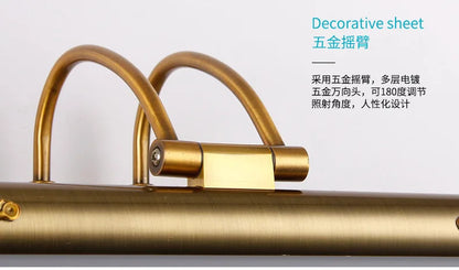 Europe Retro LED Mirror wall lamp Luxury gold bathroom cabinet mirror Headlight