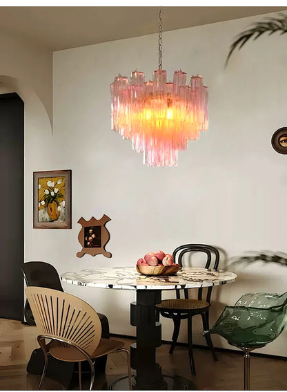 Modern Pink Glass Chandelier Designer Texture Glass Chandelie