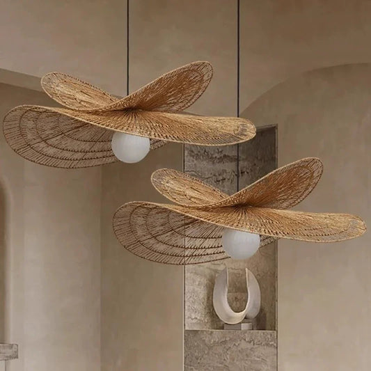 Wabi Sabi Rattan Chandelier Retro LED Weaving Pendant Lamp