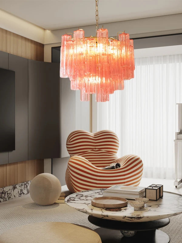 Pink Clear Glass Tube French Design Led Chandelier Lighting Hanging Lamp Lustre Suspension Luminaire Lamp For Dinning Room Decor