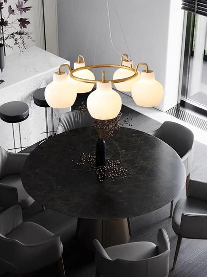 French vintage Cream Glass chandelier Nordic ring Calabash pear pendant lamp