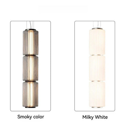 Restaurant Long Stripe Pendant Light Smoke Gray Glass Lampshade Nordic Led Hanging Light
