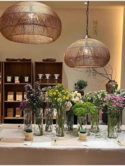 Japanese Wabi-Sabi Rattan Pendant Light Hand-Woven Boho Lamp