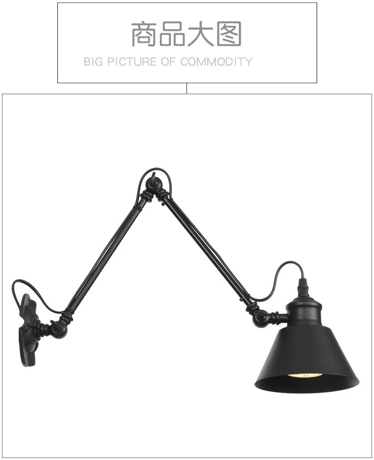 Nordic simple long black wall light Industrial Pole Swing Arm vintage Reading wall lamp