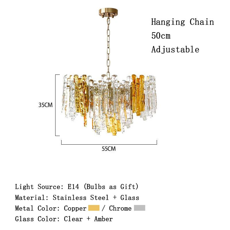 Modern Melting Ice Whiskey chandelier Italy Designer Luxury crystals Amber pendant lamps