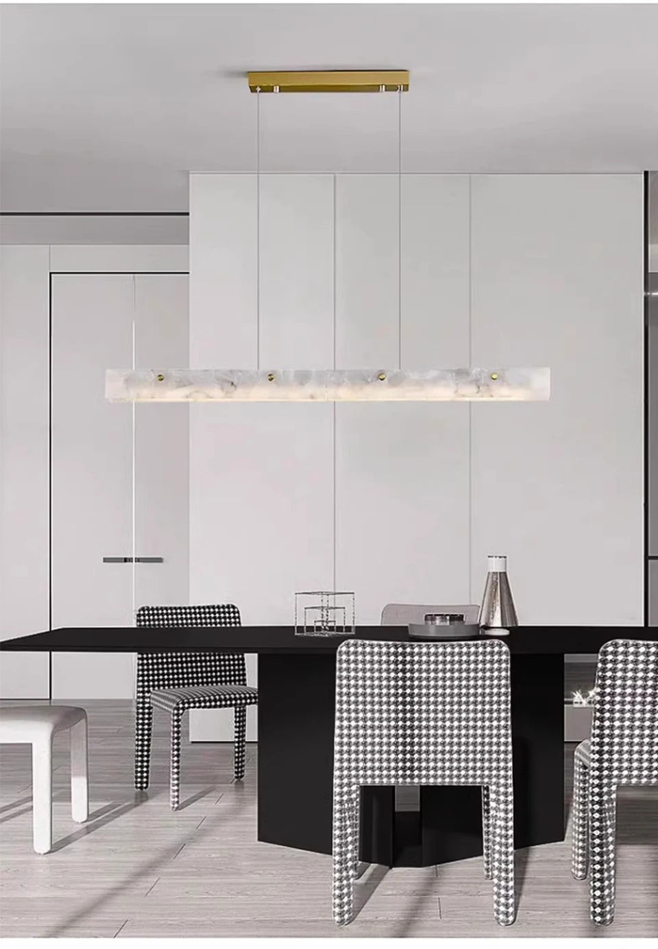 Luxury Linear Pendant Light LED Minimalist Natural Marble Chandelier Hanging Ceiling Fixtures for Kitchen Island Dining Room Bar