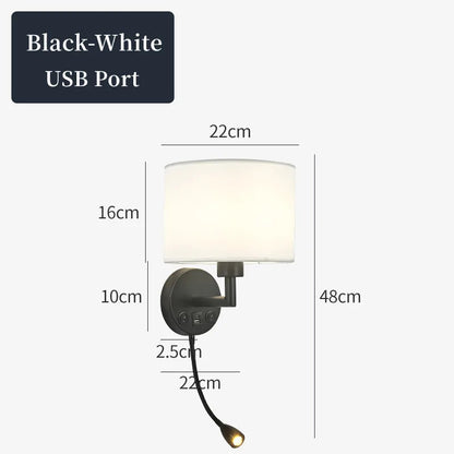 Bedside Wall Lamp LED Fabric Lampshade With 3W 360° Rotation Spotlight Reading lights
