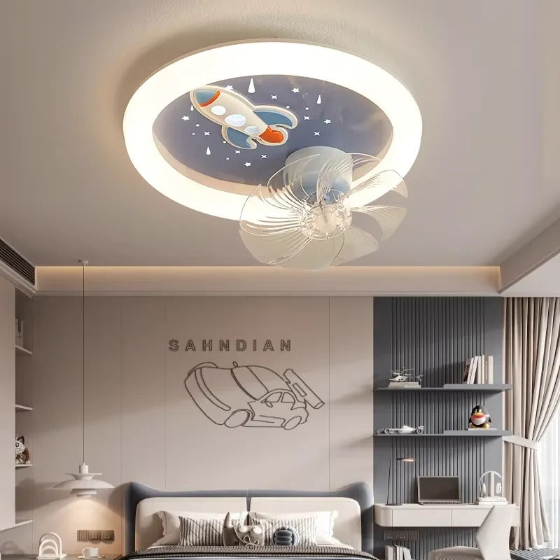Modern Kids Room Ceiling Fan Light Cartoon Moon Astronaut children bedroom hanging Light
