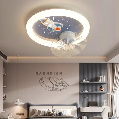 Modern Kids Room Ceiling Fan Light Cartoon Moon Astronaut children bedroom hanging Light