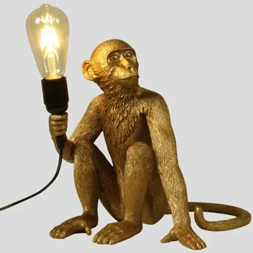 Art creative monkey Pendant lamp White black Resin animal hemp rope wall lamp