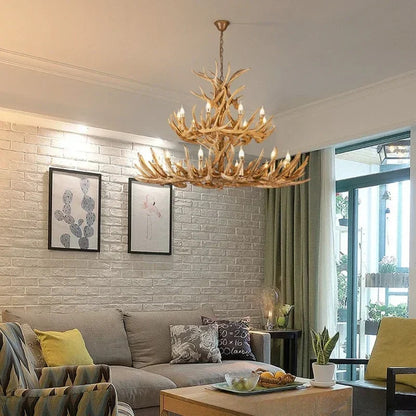 Christmas Style Antler Deer Chandelier for Living Room Loft Large Resin Deer Hanging Lamp Fixture Farmhouse BIg Hanging Light