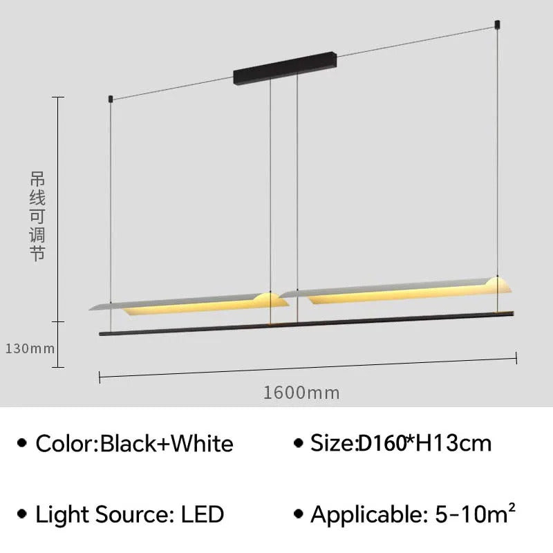 Nordic minimalist Linear Chandelier Modern black white industrial long Pendant Lamp