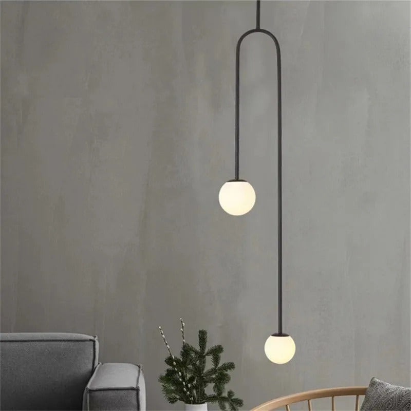 Nordic Iron geometric Line Pendant lamp Black Gold Iron U Line Chandelier