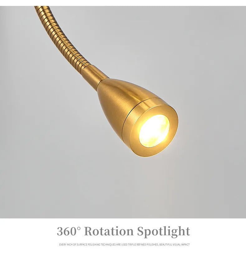 Bedside Wall Lamp LED Fabric Lampshade With 3W 360° Rotation Spotlight Reading lights