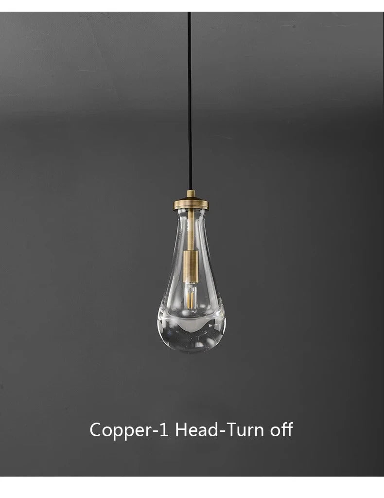 Luxury All Copper LED Pendant Light Modern Water drop Glass chandelier
