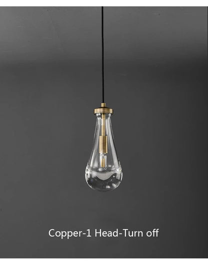 Luxury All Copper LED Pendant Light Modern Water drop Glass chandelier