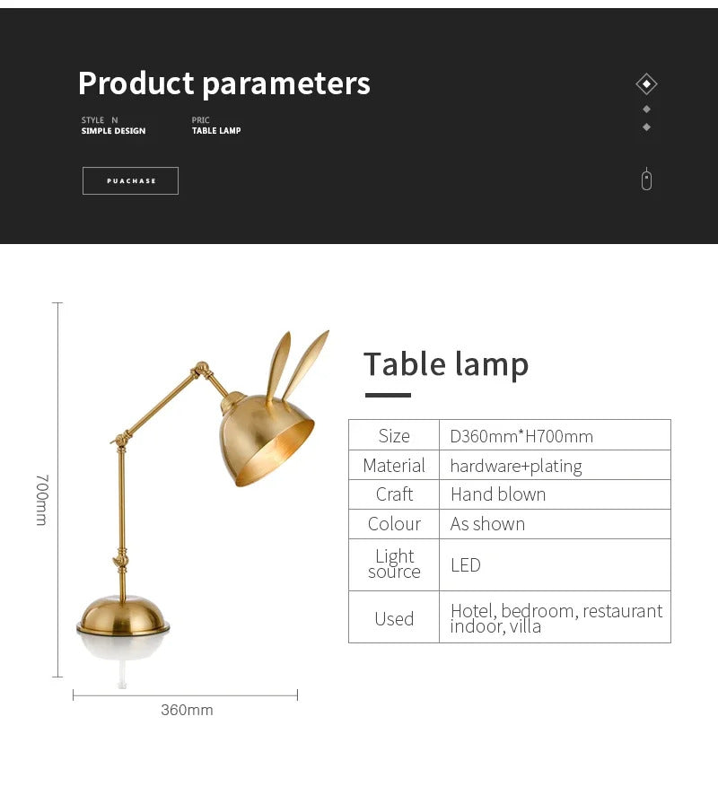 Nordic pink rabbit table lamp led folding arm desk lamp for Children's Room decor eye protection study bedside book reading lamp