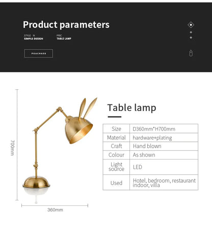 Nordic pink rabbit table lamp led folding arm desk lamp for Children's Room decor eye protection study bedside book reading lamp