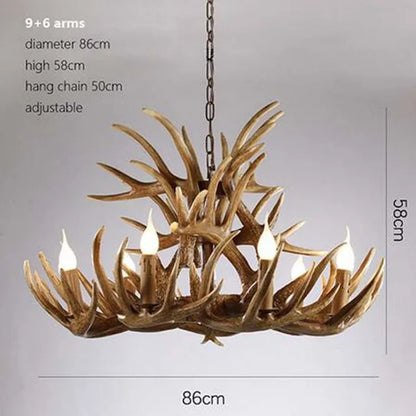 Retro Antler Chandelier Lighting Resin Deer Horn Pendant Lamp