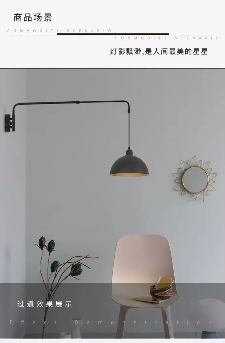 Nordic Swing Arm Black Wall Light Modern corner living room long Adjustable Wall lamp