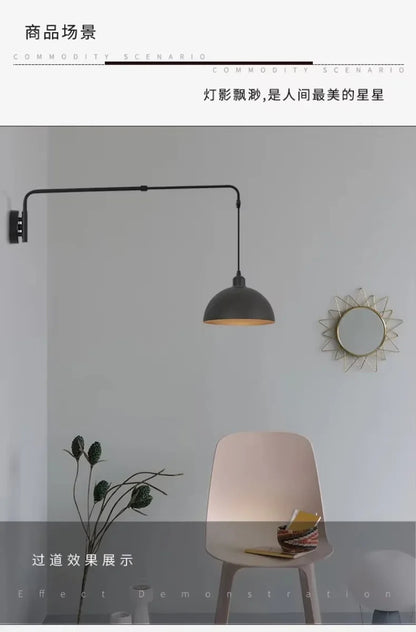 Nordic Swing Arm Black Wall Light Modern corner living room long Adjustable Wall lamp