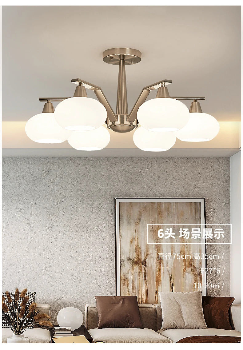 Modern silver chandelier Metal milky white glass lampshade Living Room pendant lamp