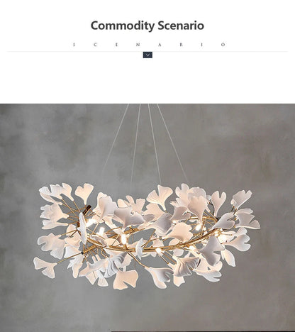 Luxury Ceramic Ginkgo Leaf Chandelier Gold Branches Chandelier