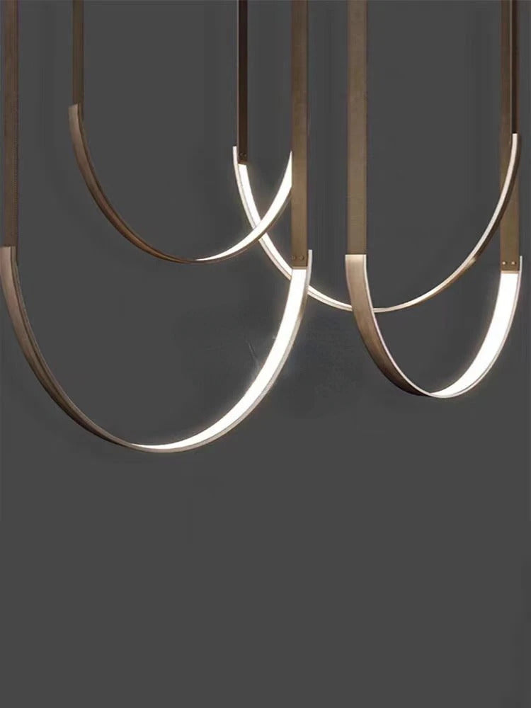Nordic U-shaped Line Pendant Light LED Long Leather Hanging Lamp