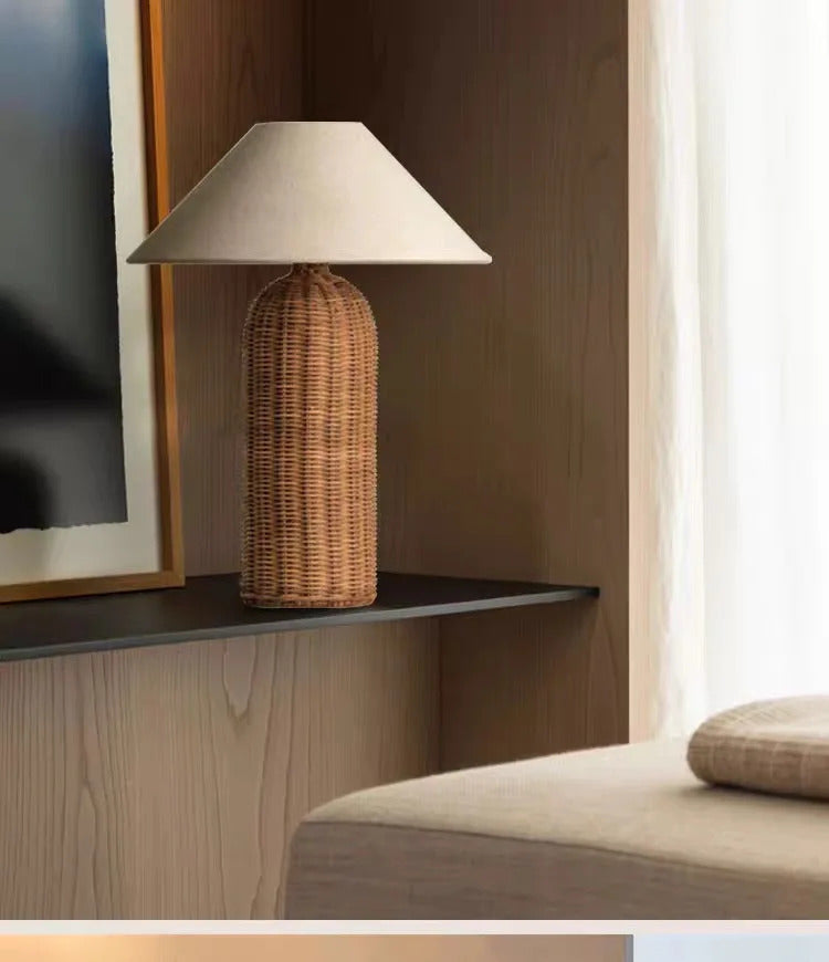Japanese-style wabi-sabi wind antique bedroom retro bedside lamp hotel homestay designer rattan art woven atmosphere desk lamp