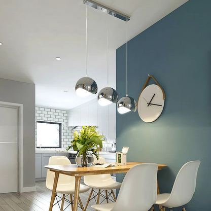 Nordic Plating Sliver Globe Ball Mirror Pendant Lights E27 Iron Hanging Lamp