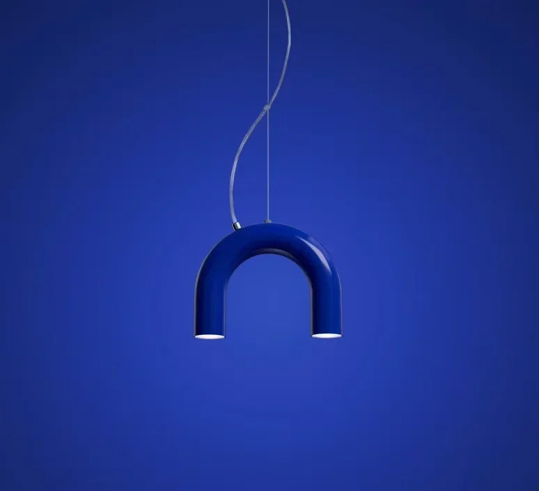 Oblure Arch Chandelier Post Modern Design Pendant Light for Coffee living Room Kitchen U shaped Lamp Blue Metal macaron lamp