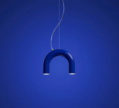 Oblure Arch Chandelier Post Modern Design Pendant Light for Coffee living Room Kitchen U shaped Lamp Blue Metal macaron lamp