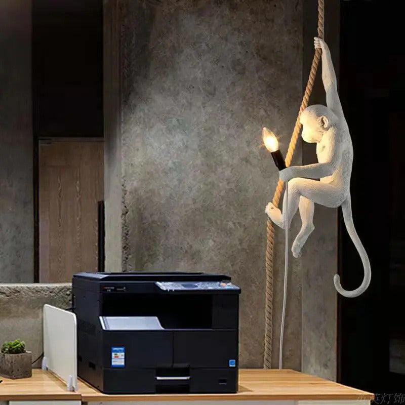 Resin chameleon pendant light Retro Hemp Rope Monkey Pendant Lamp