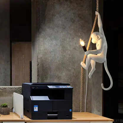 Resin chameleon pendant light Retro Hemp Rope Monkey Pendant Lamp