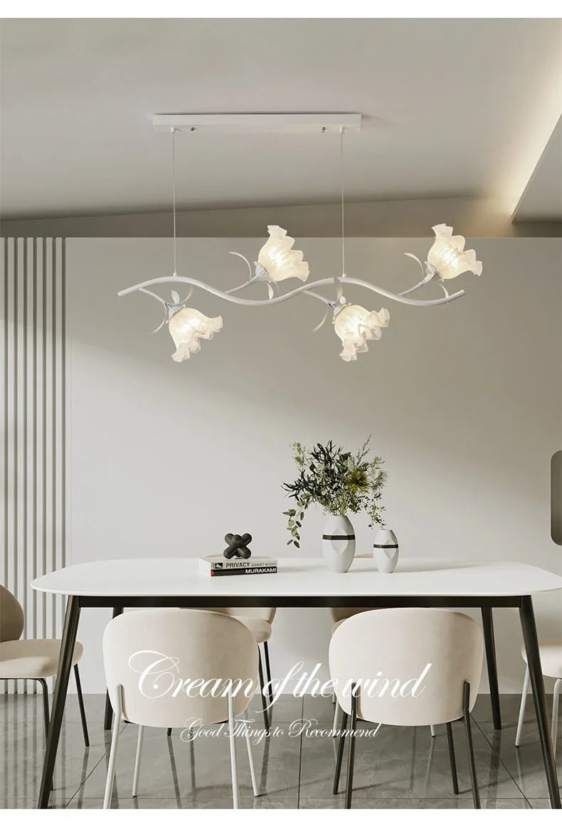 French Rural Flower Pendant Lamp Cream Style Green flower Chandelier