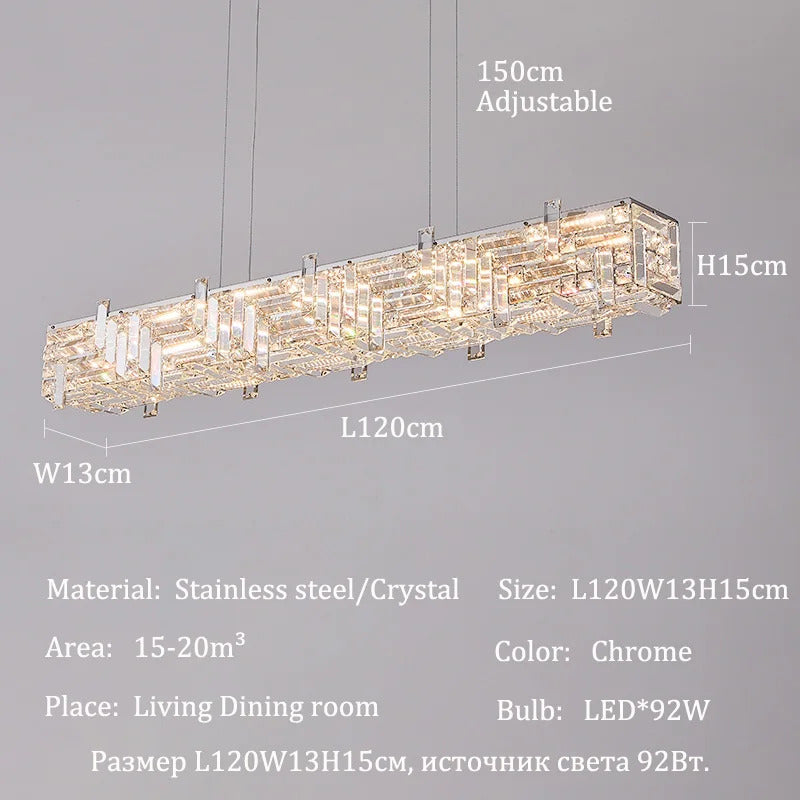 Modern crystal long strip chandelier Luxury Gold  Kitchen island Pendant lamp