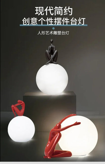 Nordic Art Floor Lamp Abstract Humanoid Holding Ball Vertical Light for Living Room Bedroom Creative Sculpture Decor Desk Lamps