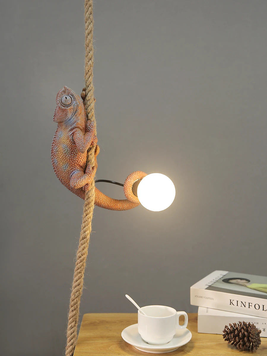 Resin chameleon pendant light Retro Hemp Rope Monkey Pendant Lamp